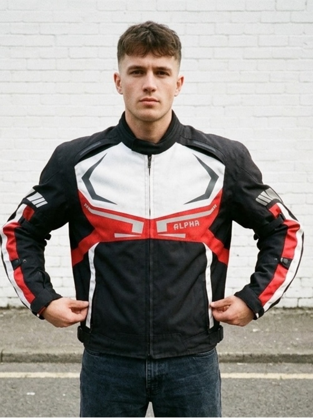 Alpha Cycle Gear Men's All Season Motorcycle Jacket Armored Black/Red 3XL Biker